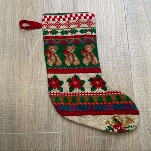 Christmas stocking, embroidered, cross stitch handmade, Teddy bears